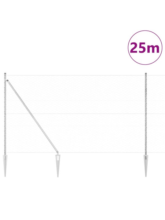 Aed koos postidega hõbedane 1.6 x 25 m pvc kaetud teras