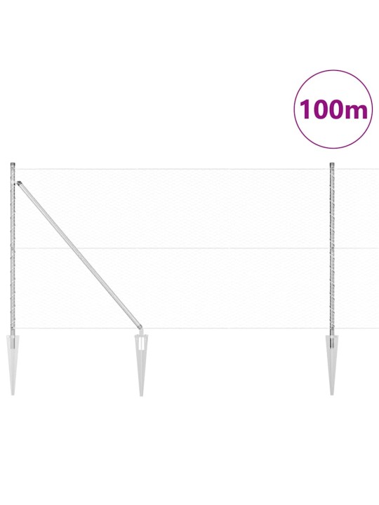 Aed koos postidega hõbedane 1 x 100 m pvc kaetud teras