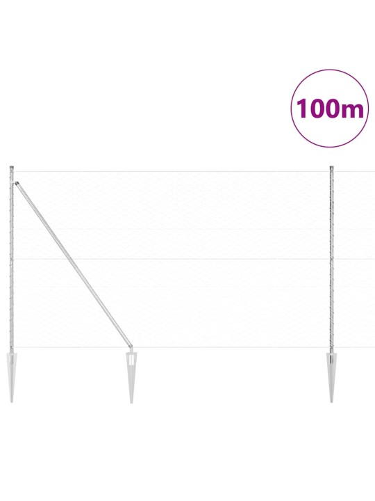 Aed koos postidega hõbedane 1.6 x 100 m pvc kaetud teras