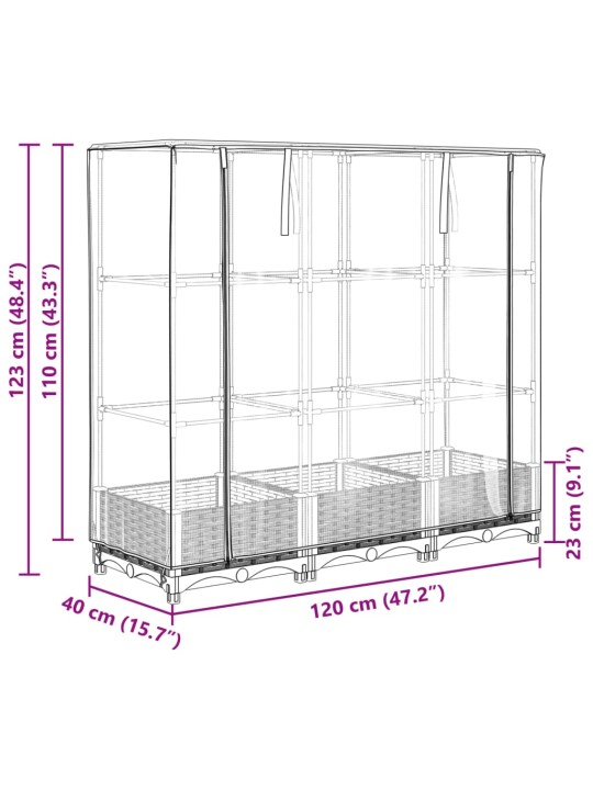 Taimekast kasvuhoonekattega, rotangi välimus, 120 x 40 x 123 cm