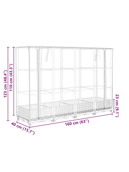 Taimekast kasvuhoonekattega, rotangi välimus, 160 x 40 x 123 cm