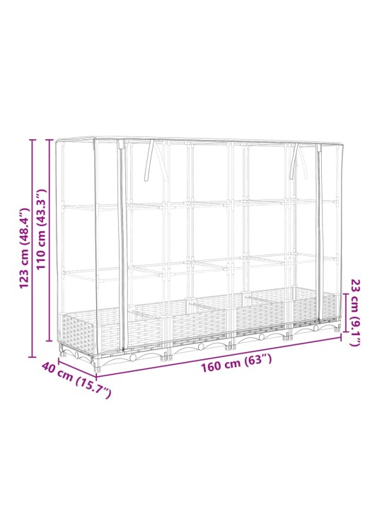 Taimekast kasvuhoonekattega, rotangi välimus, 160 x 40 x 123 cm