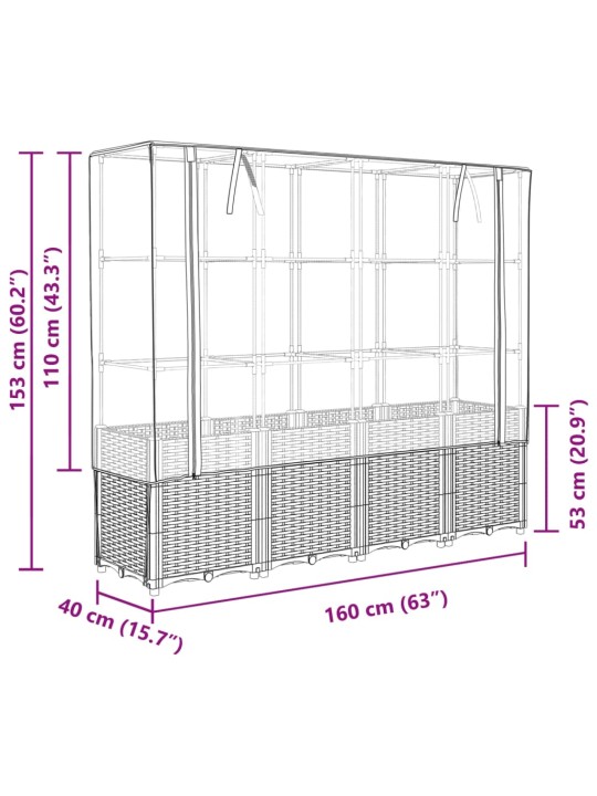 Taimekast kasvuhoonekattega, rotangi välimus, 160 x 40 x 153 cm