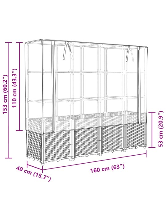 Taimekast kasvuhoonekattega, rotangi välimus, 160 x 40 x 153 cm