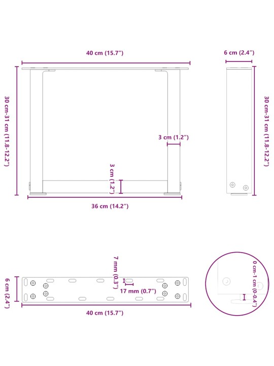 Kohvilaua jalad, u-kujuline, 2 tk, must, 40x(30-31) cm teras