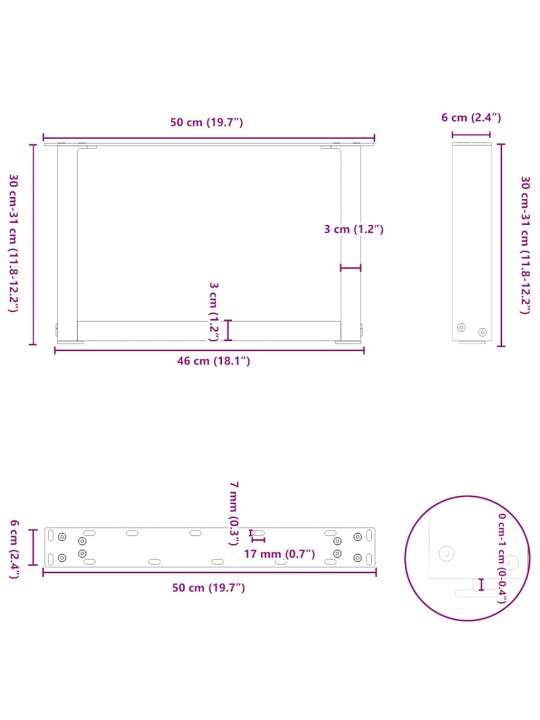 KOHVILAUA JALAD U-KUJULISED 2 TK VALGED 50 X (30-31) CM TERASEST