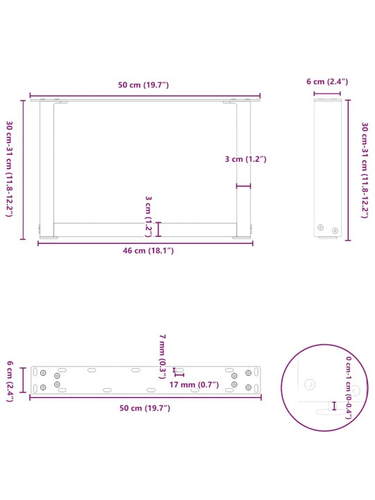 KOHVILAUA JALAD U-KUJULISED 2 TK, NATURAALNE TERAS, 50 X (30–31) CM, TERAS