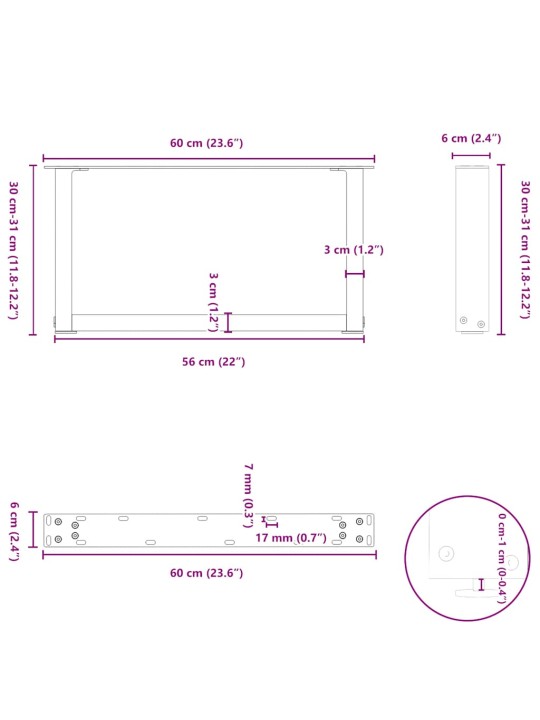 Kohvilaua jalad, u-kujuline, 2 tk, must, 60x(30-31) cm teras