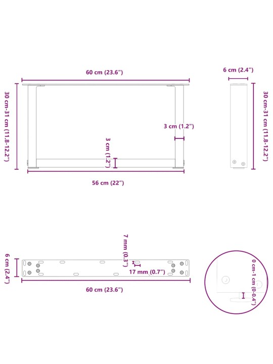 KOHVILAUA JALAD U-KUJULISED 2 TK, NATURAALNE TERAS, 60 X (30–31) CM, TERAS