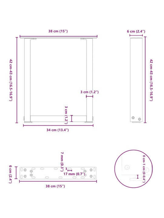 Kohvilaua jalad, u-kujuline, 2 tk, must, 38x(42-43) cm teras