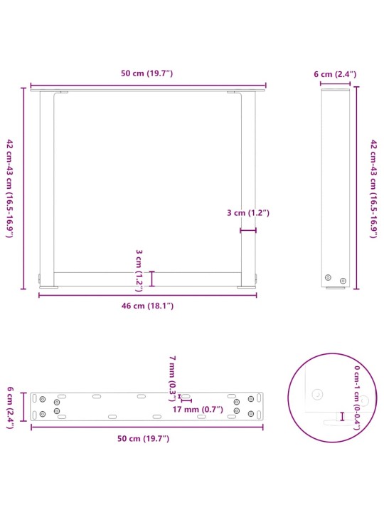 Kohvilaua jalad u-kujuline 2 tk antratsiit 50x(42-43) cm teras