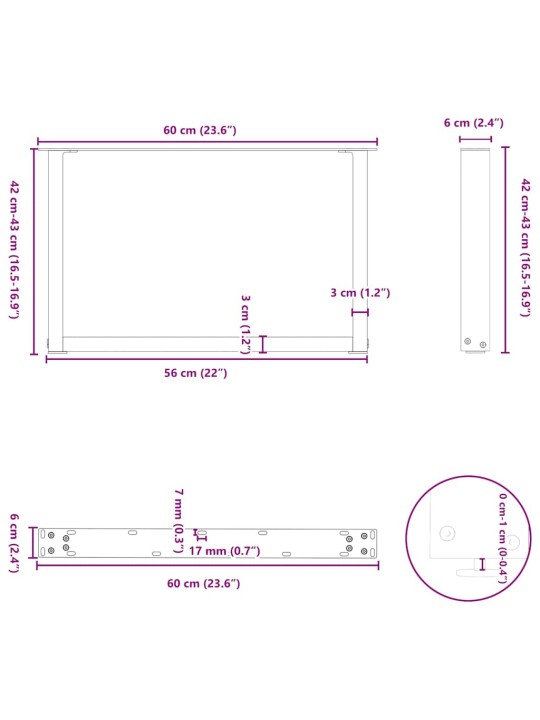 Kohvilaua jalad, u-kujuline, 2 tk, must, 60x(42-43) cm teras