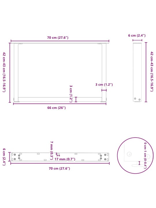 Kohvilaua jalad, u-kujuline, 2 tk, must, 70x(42-43) cm teras