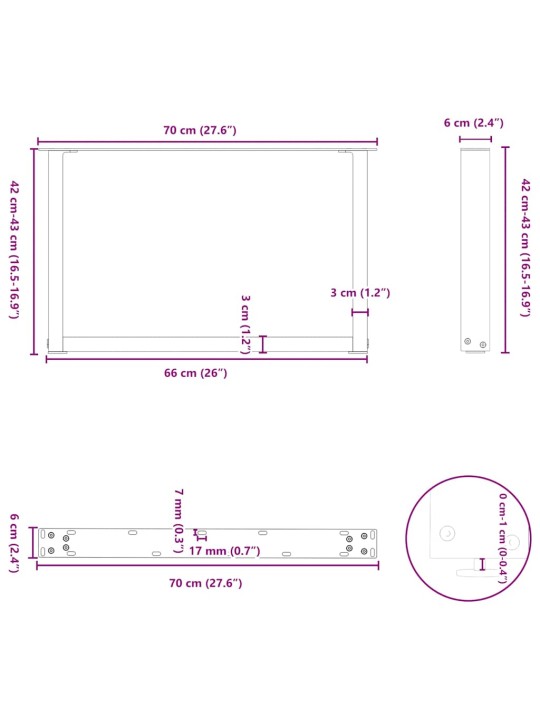 Kohvilaua jalad u-kujuline 2 tk antratsiit 70x(42-43) cm teras