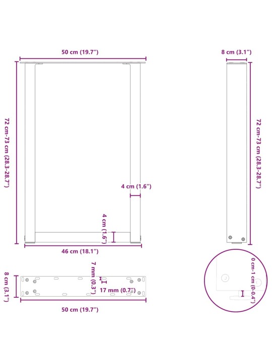 SÖÖGILAUA JALAD U-KUJULISED 2 TK, NATURAALNE TERAS, 50 X (72–73) CM, TERAS