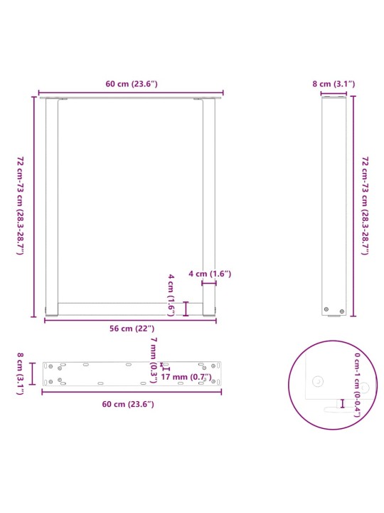 Kohvilaua jalad, u-kujuline, 2 tk, must, 60x(72-73) cm teras