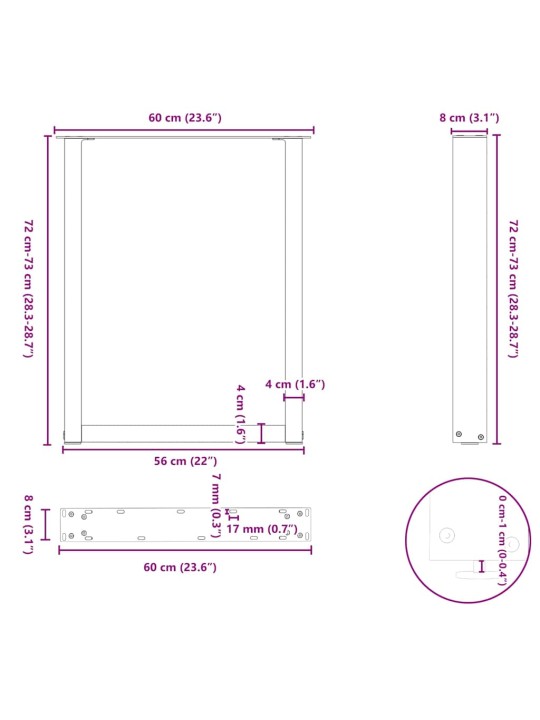 SÖÖGILAUA JALAD U-KUJULISED 2 TK, NATURAALNE TERAS, 60 X (72–73) CM, TERAS