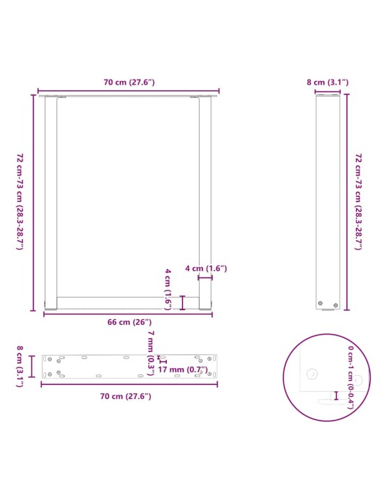 Kohvilaua jalad, u-kujuline, 2 tk, must, 70x(72-73) cm teras