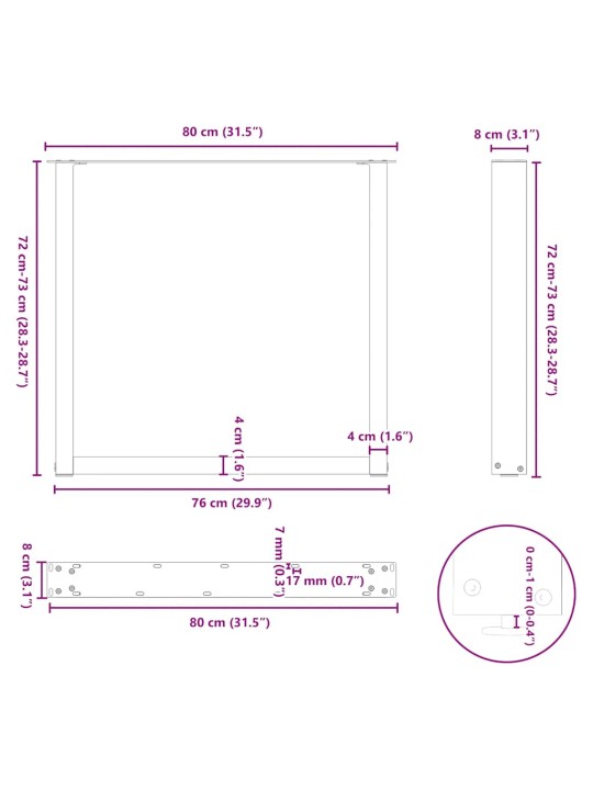 Kohvilaua jalad u-kujuline 2 tk antratsiit 80x(72-73) cm teras