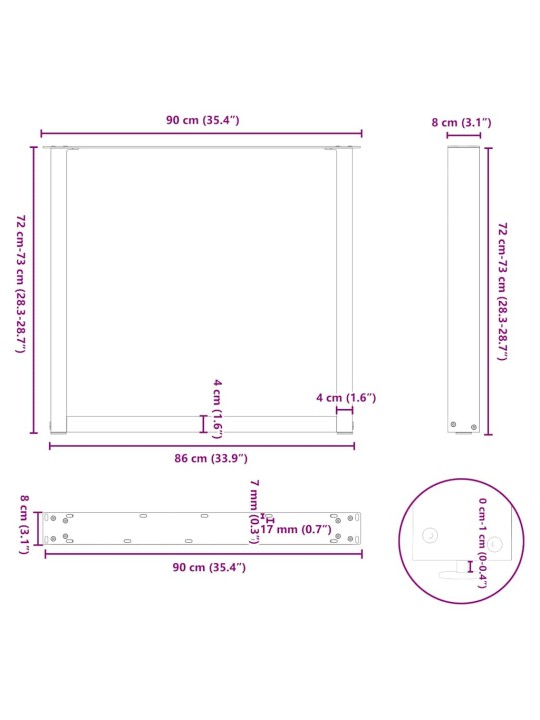 SÖÖGILAUA JALAD U-KUJULISED 2 TK, NATURAALNE TERAS, 90 X (72–73) CM, TERAS