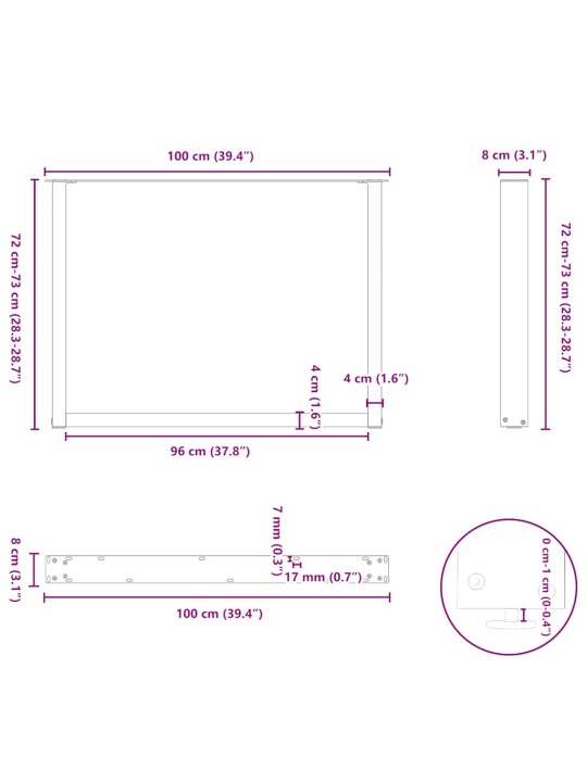 SÖÖGILAUA JALAD U-KUJULISED 2 TK, NATURAALNE TERAS, 100 X (72–73) CM, TERAS