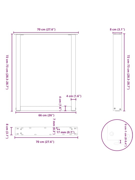 Kohvilaua jalad, u-kujuline, 3 tk, must, 70x(72-73) cm teras