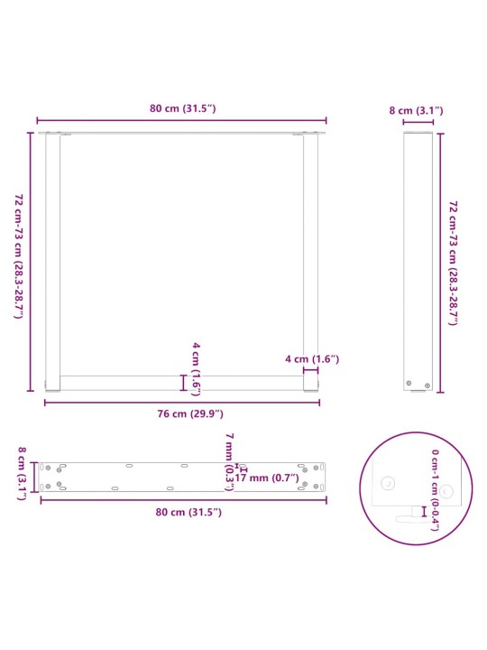 Kohvilaua jalad u-kujuline 3 tk antratsiit 80x(72-73) cm teras