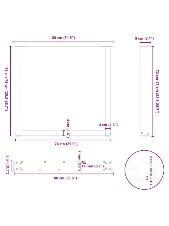 SÖÖGILAUA JALAD U-KUJULISED, 3 TK, NATURAALNE TERAS, 80 X (72–73) CM, TERAS