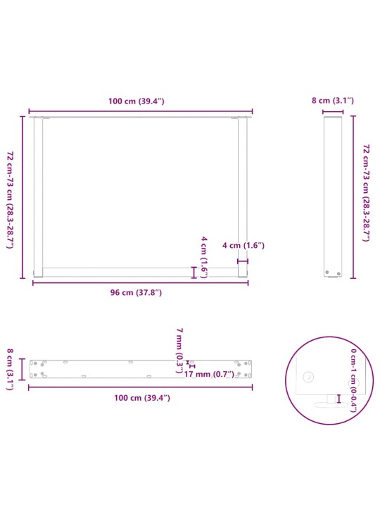 Kohvilaua jalad, u-kujuline, 2 tk, valge, 100x(72-73) cm teras