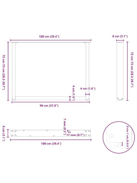 Kohvilaua jalad u-kujuline 2 tk antratsiit 100x(72-73) cm teras