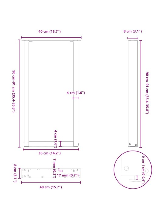 Kohvilaua jalad, u-kujuline, 2 tk, must, 40x(90-91) cm teras