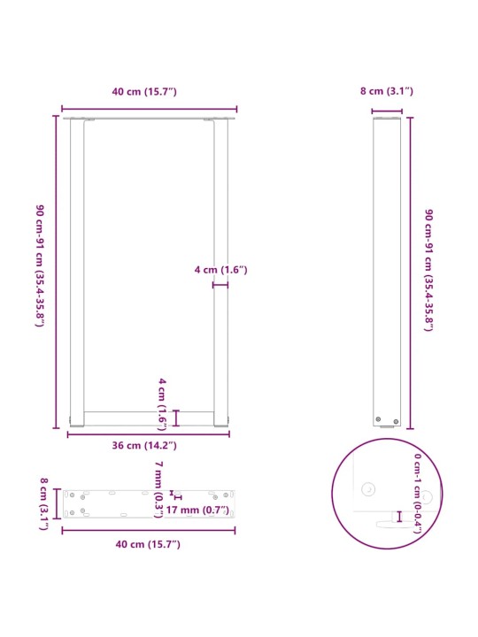 Kohvilaua jalad u-kujuline 2 tk antratsiit 40x(90-91) cm teras