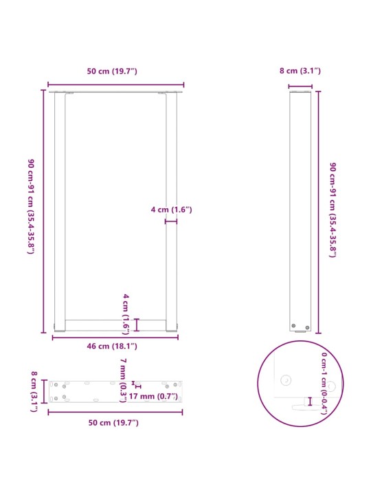 Kohvilaua jalad u-kujuline 2 tk antratsiit 50x(90-91) cm teras