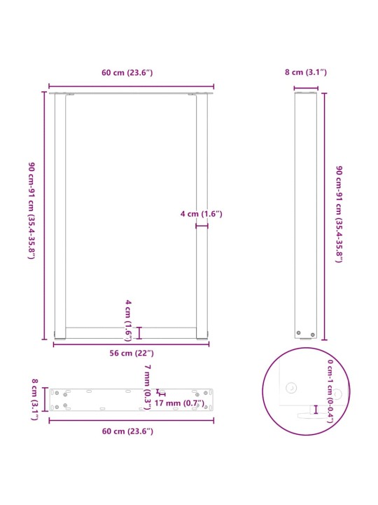 Kohvilaua jalad, u-kujuline, 2 tk, valge, 60x(90-91) cm teras