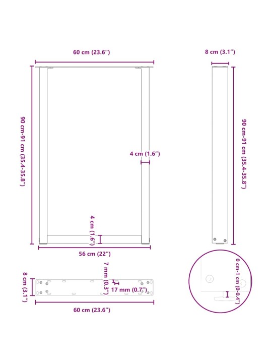 Kohvilaua jalad u-kujuline 2 tk antratsiit 60x(90-91) cm teras