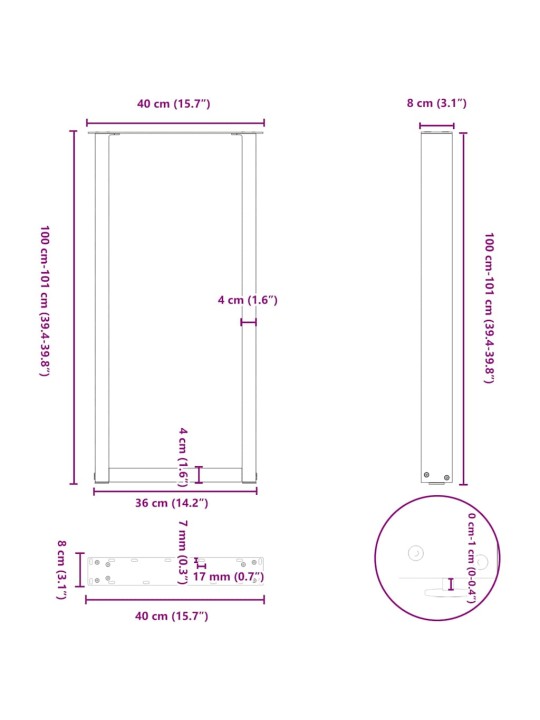 Kohvilaua jalad, u-kujuline, 2 tk, must, 40x(100-101) cm teras