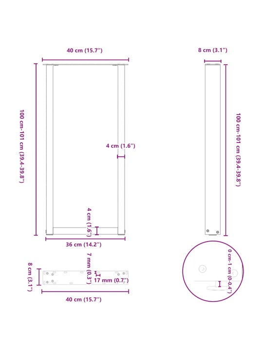 Kohvilaua jalad, u-kujuline, 2 tk, valge, 40x(100-101) cm teras