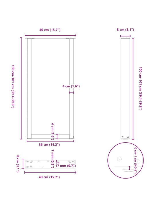 Kohvilaua jalad u-kujuline 2 tk antratsiit 40x(100-101)cm teras