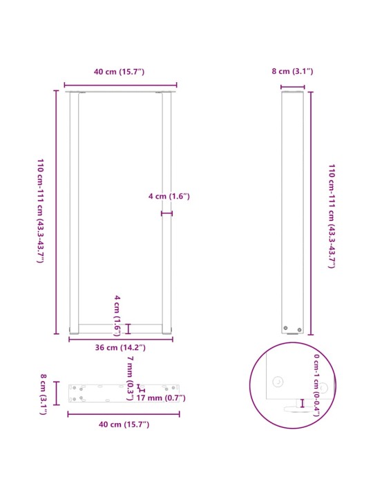 Kohvilaua jalad, u-kujuline, 2 tk, must, 40x(110-111) cm teras