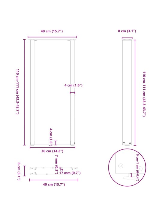 Kohvilaua jalad, u-kujuline, 2 tk, valge, 40x(110-111) cm teras