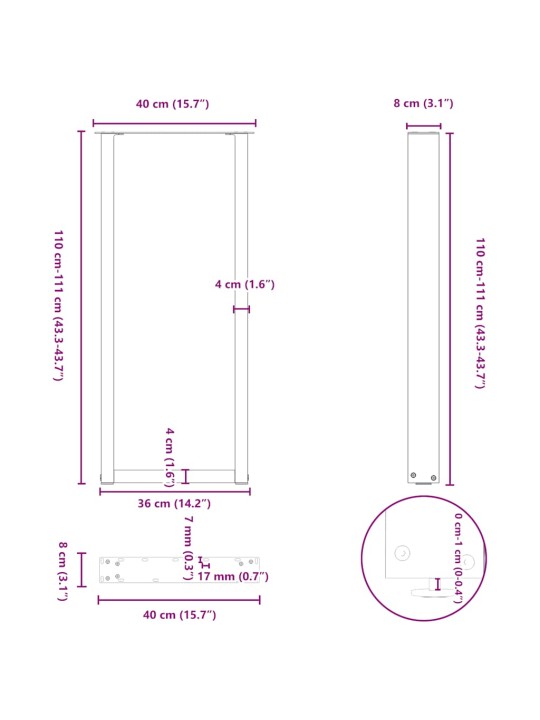 Kohvilaua jalad u-kujuline 2 tk antratsiit 40x(110-111)cm teras