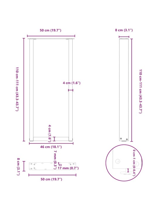 BAARILAUA JALAD U-KUJULISED 2 TK, NATURAALNE TERAS, 50 X (110-111) CM, TERAS