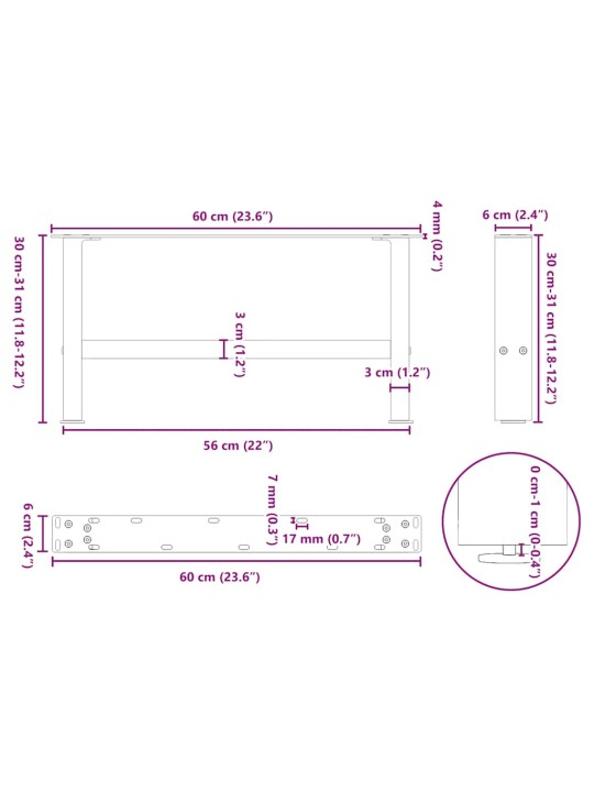 KOHVILAUA JALAD, ANTRATSIITHALL, 2 TK, 60 X (30-31) CM, TERAS