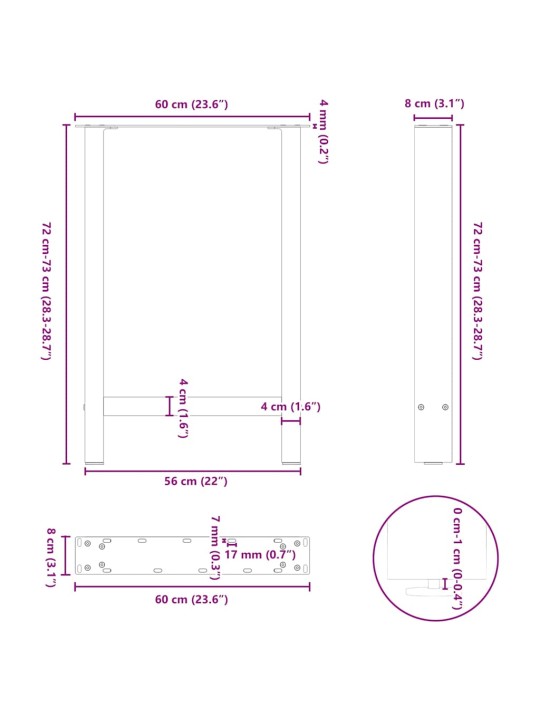 SÖÖGILAUA JALAD, VALGED, 2 TK, 60 X (72–73) CM, TERAS