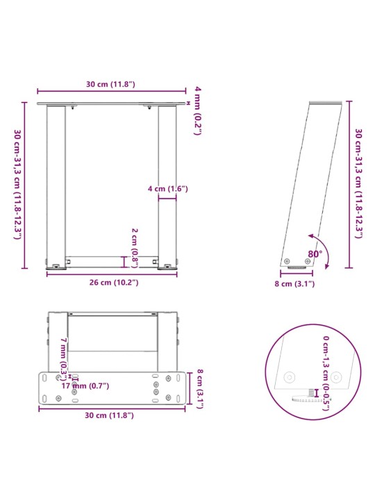 KOHVILAUA JALAD U-KUJULISED 2 TK, ANTRATSIITHALL, 30 X (30-31) CM, TERAS