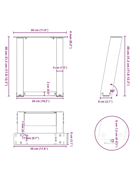 KOHVILAUA JALAD U-KUJULISED 2 TK, NATURAALNE TERAS, 30 X (30-31) CM, TERAS