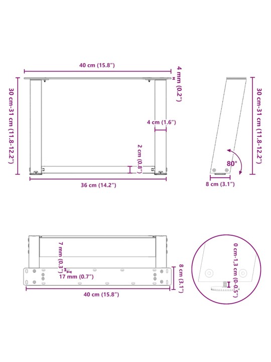 Kohvilaua jalad, u-kujuline, 2 tk, must, 40x(30-31) cm teras