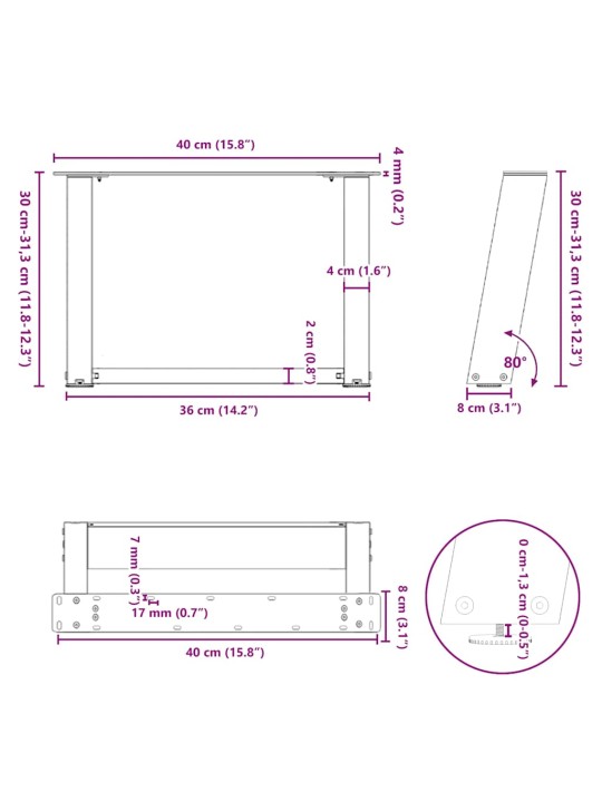KOHVILAUA JALAD U-KUJULISED 2 TK VALGED 40 X (30-31) CM TERASEST