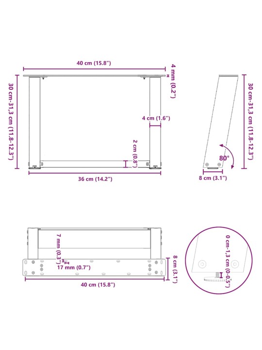 KOHVILAUA JALAD U-KUJULISED 2 TK, ANTRATSIITHALL, 40 X (30-31) CM, TERAS