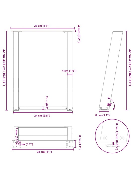 KOHVILAUA JALAD U-KUJULISED 2 TK ANTRATSIITHALL 28 X (42-43) CM TERAS